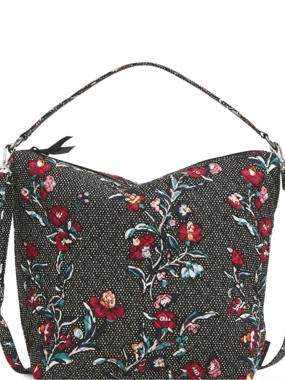 Vera Bradley Oversized Hobo Shoulder Bag cotton PERENNIALS NOIR DOT R $120 ~ NWT
